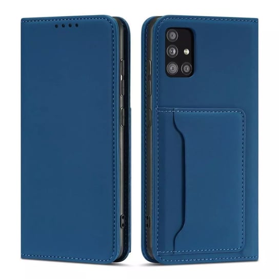 Magnet Card Case etui do Samsung Galaxy A12 5G pokrowiec portfel na karty kartę podstawka niebieski 4kom.pl