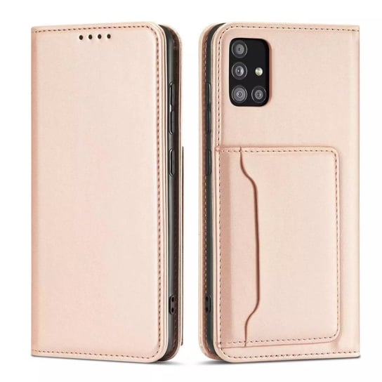 Magnet Card Case etui do Samsung Galaxy A12 5G pokrowiec portfel na karty kartę podstawka różowy 4kom.pl
