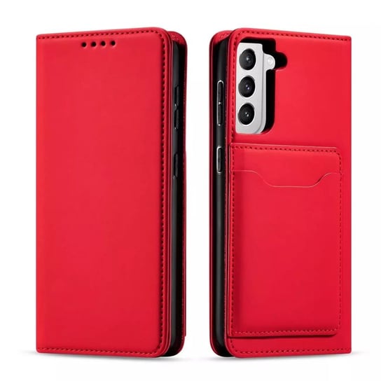 Magnet Card Case etui do Samsung Galaxy S22+ (S22 Plus) pokrowiec portfel na karty kartę podstawka czerwony 4kom.pl
