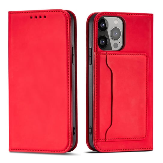 Magnet Card Case Etui Iphone 14 Pokrowiec Z Klapką Portfel Podstawka Czerwone Hurtel