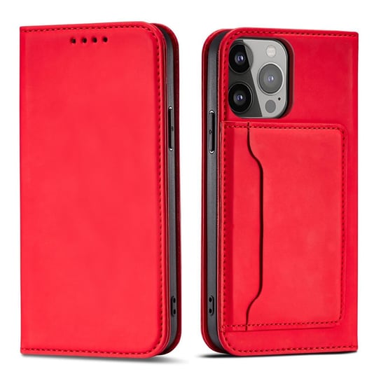 Magnet Card Case Etui Iphone 14 Pro Max Pokrowiec Z Klapką Portfel Podstawka Czerwone Hurtel