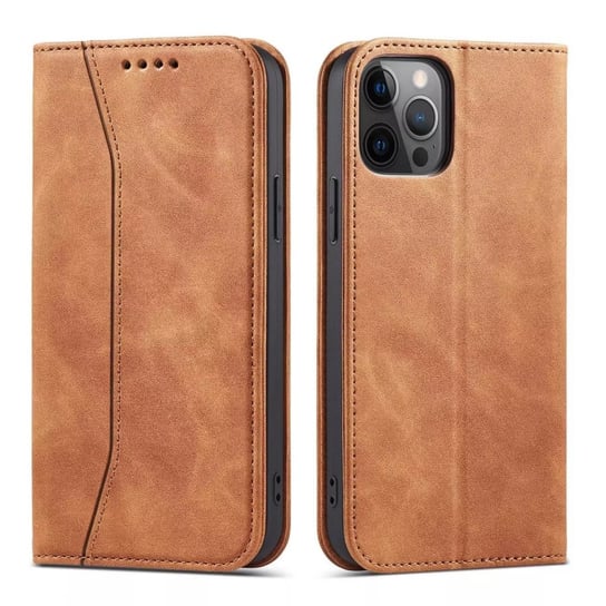 Magnet Fancy Case etui do iPhone 12 Pro Max pokrowiec portfel na karty kartę podstawka brązowy 4kom.pl
