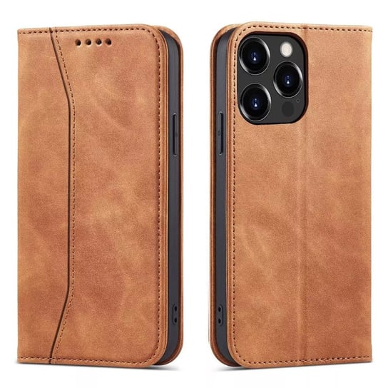 Magnet Fancy Case etui do iPhone 13 Pro Max pokrowiec portfel na karty kartę podstawka brązowy 4kom.pl