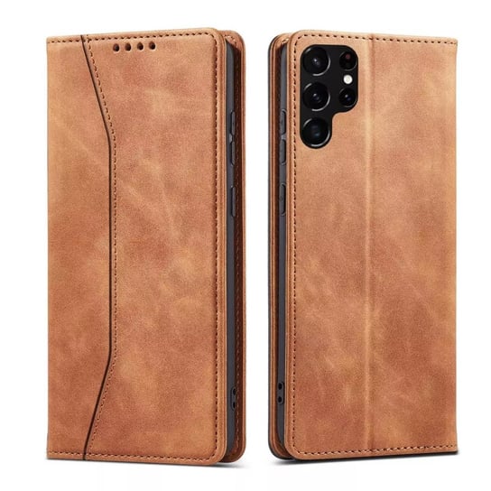Magnet Fancy Case etui do Samsung Galaxy S22 Ultra pokrowiec portfel na karty kartę podstawka brązowy 4kom.pl