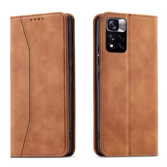 Magnet Fancy Case etui do Xiaomi Redmi Note 11 Pro pokrowiec portfel na karty kartę podstawka brązowy 4kom.pl