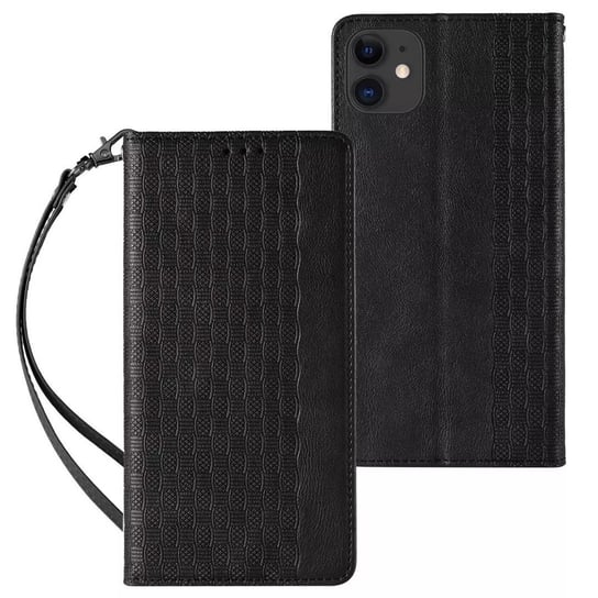 Magnet Strap Case etui do iPhone 12 pokrowiec portfel + mini smycz zawieszka czarny 4kom.pl