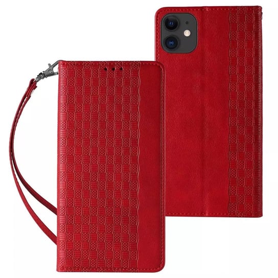 Magnet Strap Case etui do iPhone 12 pokrowiec portfel + mini smycz zawieszka czerwony 4kom.pl