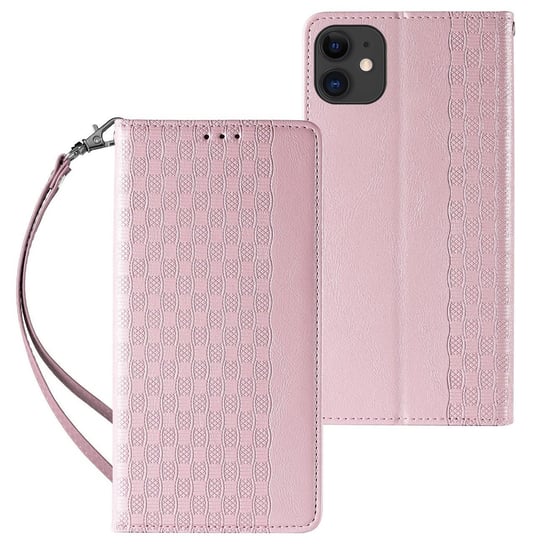 Magnet Strap Case Etui Do Iphone 12 Pokrowiec Portfel + Mini Smycz Zawieszka Różowy Hurtel