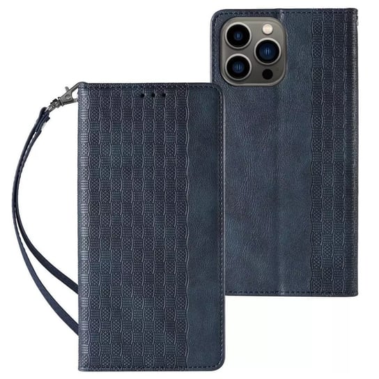 Magnet Strap Case etui do iPhone 12 Pro Max pokrowiec portfel + mini smycz zawieszka niebieski 4kom.pl