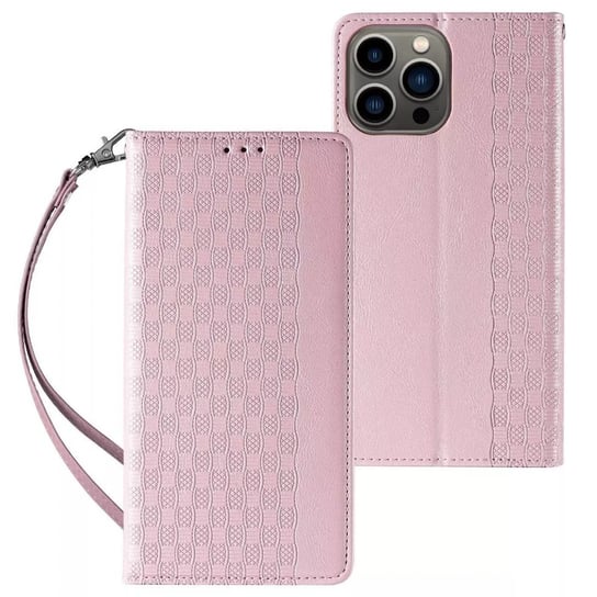 Magnet Strap Case etui do iPhone 12 Pro pokrowiec portfel + mini smycz zawieszka różowy 4kom.pl