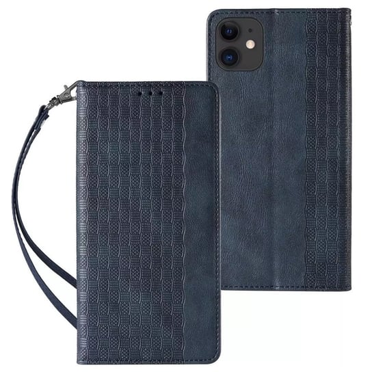 Magnet Strap Case etui do iPhone 13 pokrowiec portfel + mini smycz zawieszka niebieski 4kom.pl