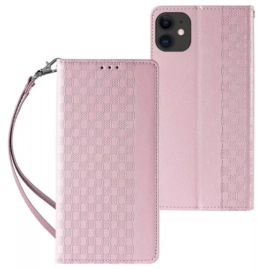 Magnet Strap Case etui do iPhone 13 pokrowiec portfel + mini smycz zawieszka różowy 4kom.pl