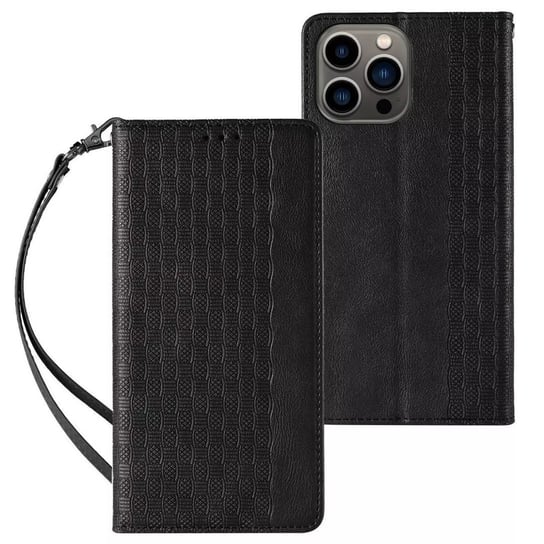 Magnet Strap Case etui do iPhone 13 Pro Max pokrowiec portfel + mini smycz zawieszka czarny 4kom.pl