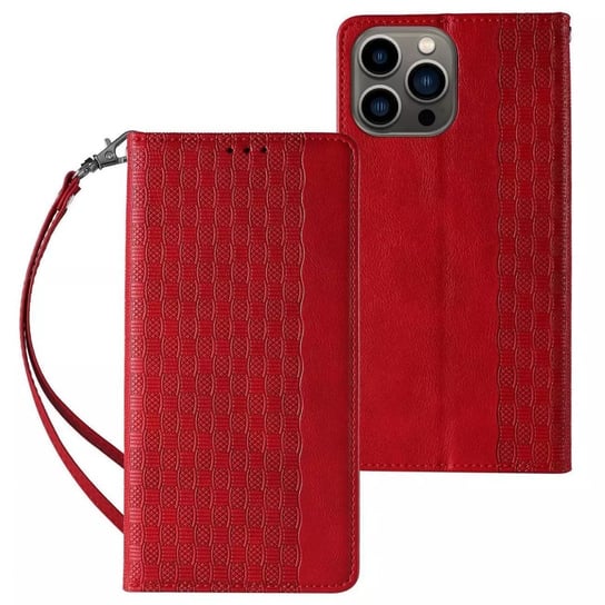 Magnet Strap Case etui do iPhone 13 Pro Max pokrowiec portfel + mini smycz zawieszka czerwony 4kom.pl