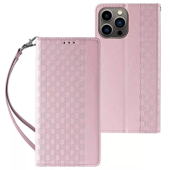 Magnet Strap Case etui do iPhone 13 Pro Max pokrowiec portfel + mini smycz zawieszka różowy 4kom.pl