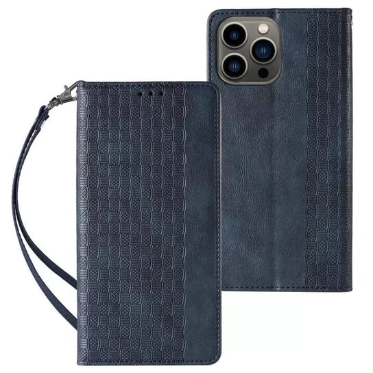 Magnet Strap Case etui do iPhone 13 Pro pokrowiec portfel + mini smycz zawieszka niebieski 4kom.pl