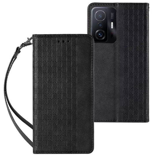 Magnet Strap Case etui do Samsung Galaxy A12 5G pokrowiec portfel + mini smycz zawieszka czarny 4kom.pl