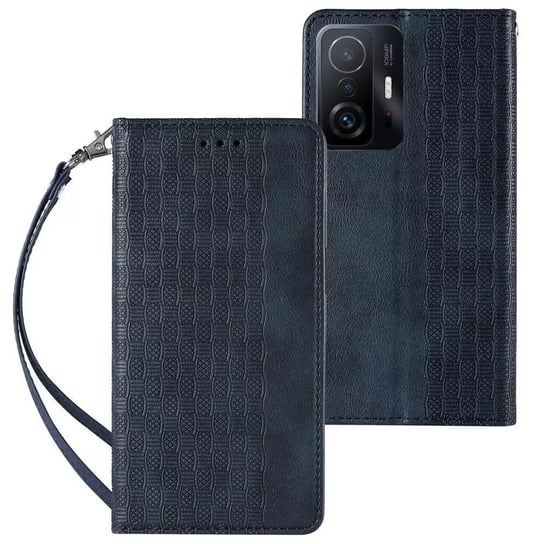 Magnet Strap Case etui do Samsung Galaxy A12 5G pokrowiec portfel + mini smycz zawieszka niebieski 4kom.pl