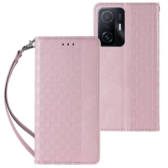 Magnet Strap Case etui do Samsung Galaxy A12 5G pokrowiec portfel + mini smycz zawieszka różowy 4kom.pl