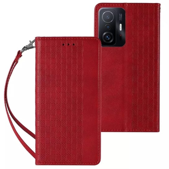 Magnet Strap Case etui do Samsung Galaxy A13 5G pokrowiec portfel + mini smycz zawieszka czerwony 4kom.pl