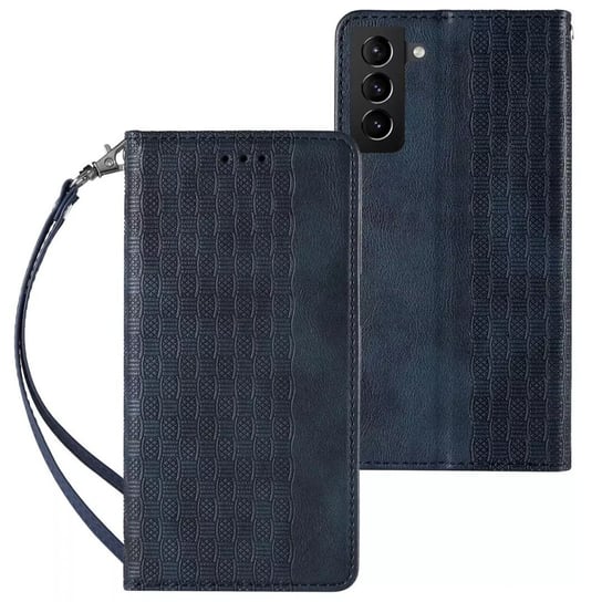 Magnet Strap Case etui do Samsung Galaxy S22 pokrowiec portfel + mini smycz zawieszka niebieski 4kom.pl