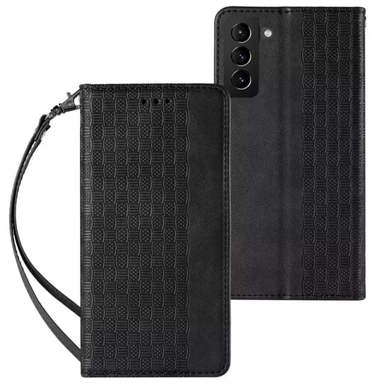 Magnet Strap Case etui do Samsung Galaxy S22+ (S22 Plus) pokrowiec portfel + mini smycz zawieszka czarny 4kom.pl