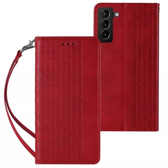 Magnet Strap Case etui do Samsung Galaxy S22 Ultra pokrowiec portfel + mini smycz zawieszka czerwony 4kom.pl