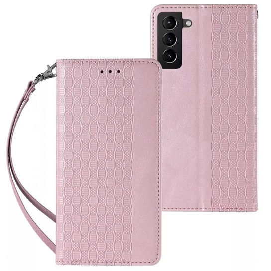 Magnet Strap Case etui do Samsung Galaxy S22 Ultra pokrowiec portfel + mini smycz zawieszka różowy 4kom.pl