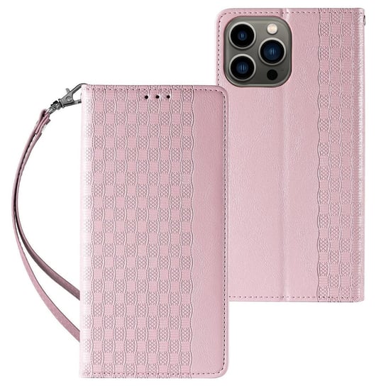 Magnet Strap Case Etui Iphone 14 Pro Max Pokrowiec Z Klapką Portfel Mini Smycz Podstawka Różowe Hurtel