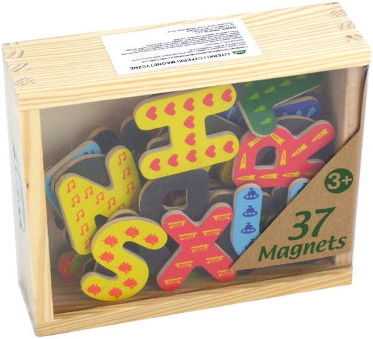 Magnetyczne litreki drewniane, zestaw edukacyjny, 37 elementów Lena