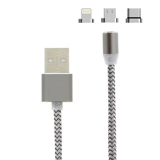 Magnetyczny kabel do ładowania i synchronizacji USB do Lightning / USB-C / Micro-USB Srebrny Avizar