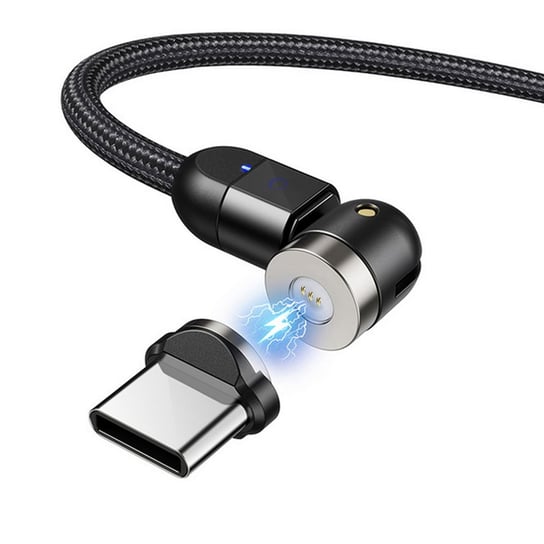 Magnetyczny kabel  Maclean, Kątowy, Wspiera Fast Charging, USB C 3w1,  9V/2A, 5V/3A, Nylonowy oplot w kolorze czarnym, 2m, MCE47 Inna marka