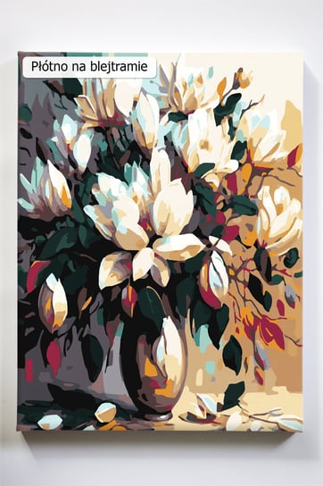 Magnolie w wazonie, kwiaty, wazon, malowanie po numerach Akrylowo