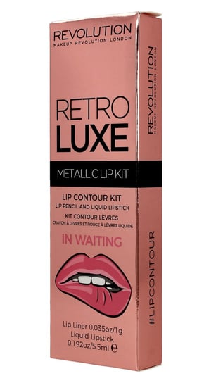 Makeup Revolution, Retro Luxe Metallic Lip Kit, konturówka + błyszczyk In Waiting, 1 g + 5,5 ml Makeup Revolution