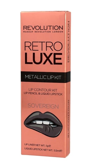 Makeup Revolution, Retro Luxe Metallic Lip Kit, konturówka + błyszczyk Sovereign, 1 g + 5,5 ml Makeup Revolution