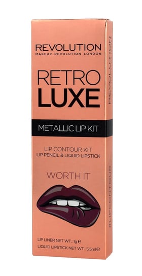 Makeup Revolution, Retro Luxe Metallic Lip Kit, konturówka + błyszczyk Worth It, 1 g + 5,5 ml Makeup Revolution