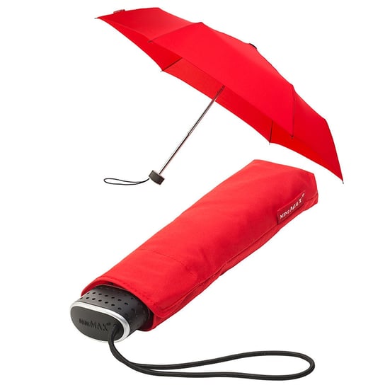 Mała klasyczna płaska parasolka damska, czerwona Impliva