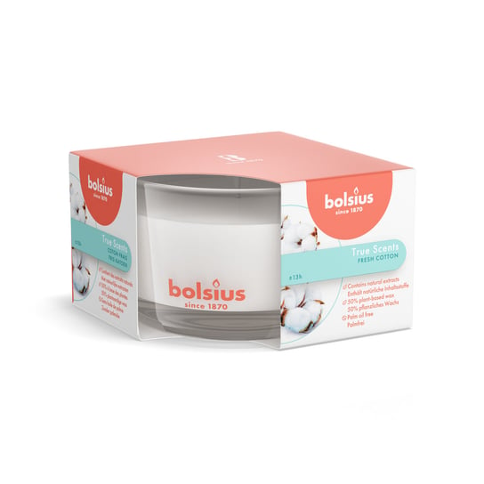 Mała Świeca w Szkle Bolsius True Scents Fresh Cotton Świeża Bawełna Bolsius