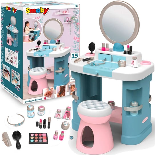 Mała Toaletka dla dziewczynki z taboretem kosmetyki 15 akcesoriów Smoby