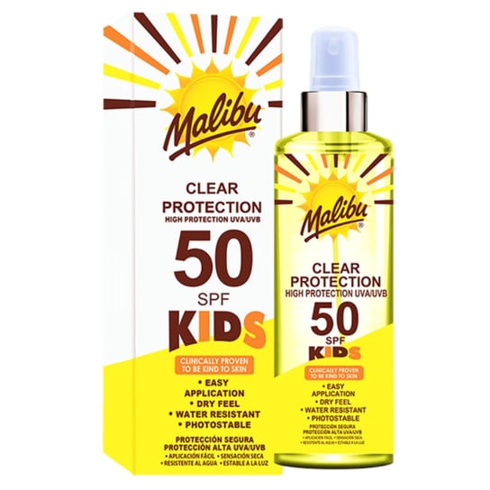 Malibu, Clear Protection, Bezbarwny Spray Dla Dzieci, SPF50, 250ml Malibu