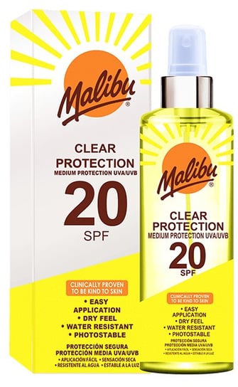 Malibu, Clear Protection, Przezroczysty spray ochronny SPF20 Malibu
