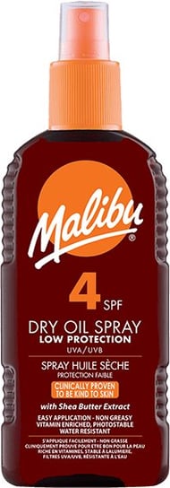 Malibu, Dry Oil Spray, Olejek brązujący do opalania SPF4, 200 ml Malibu
