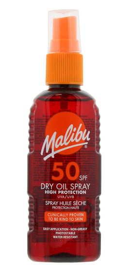 Malibu, Dry Oil Spray, SPF50, Olejek Brązujący Do Opalania, 100ml Malibu