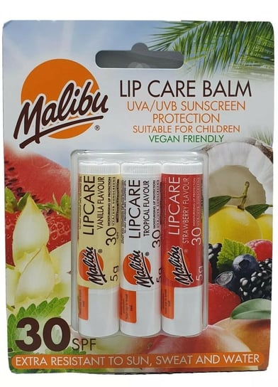 Malibu, Lip Care Balm, Zestaw pomadek UVA-UVB  SPF30, 3 szt. Malibu