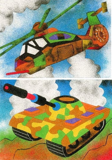 Malowanie Piaskiem Piaskowe Obrazki - 2 Kolorowanki - Zabawki Kreatywne Dla Chłopców I Dziewczynek - 10 - Helikopter I Czołg Piaskowe Obrazki