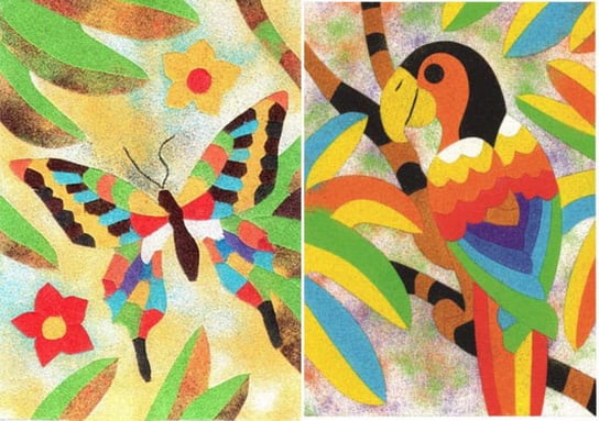 Malowanie Piaskiem Piaskowe Obrazki - 2 Kolorowanki Zabawki Kreatywne Dla Chłopców I Dziewczynek - 4 - Motyl I Papuga Piaskowe Obrazki