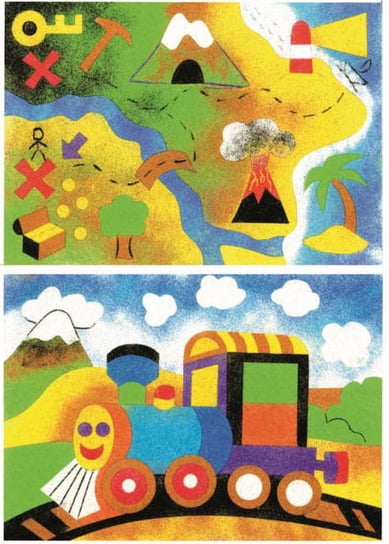 Malowanie Piaskiem Piaskowe Obrazki - 2 Kolorowanki - Zabawki Kreatywne Dla Chłopców I Dziewczynek - 8 - Ciuchcia I Wyspa Skarbów Piaskowe Obrazki