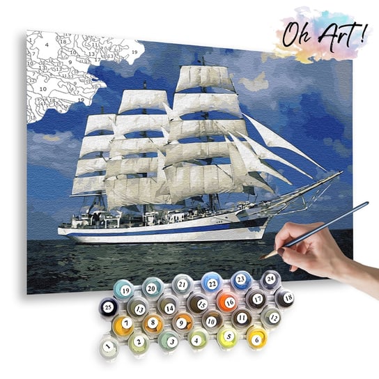 Malowanie po numerach, 40x50 cm - Biały statek w morzu / Oh-Art Oh Art!