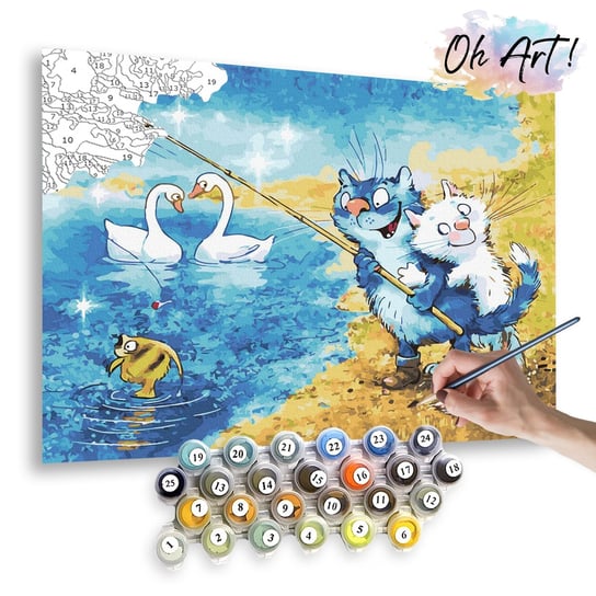 Malowanie po numerach, 40x50 cm - Dwa koty na rybach / Oh-Art Oh Art!