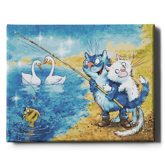 Malowanie po numerach, 40x50 cm - Dwa koty na rybach | Oh Art! Oh Art!